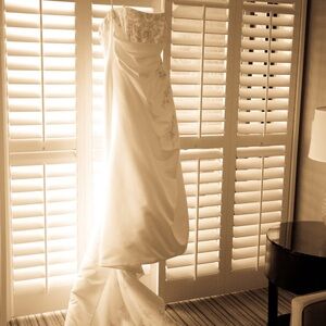 David's Bridal Cream Gown with Embroidery and Beading